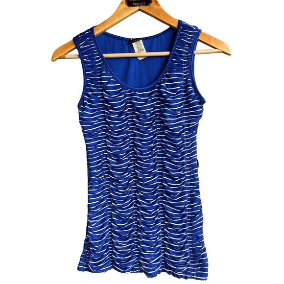 Vintage 70's Blue Striped Hippie Groovy Disco Ruched Sleeveless Tank Size S - Picture 1 of 4
